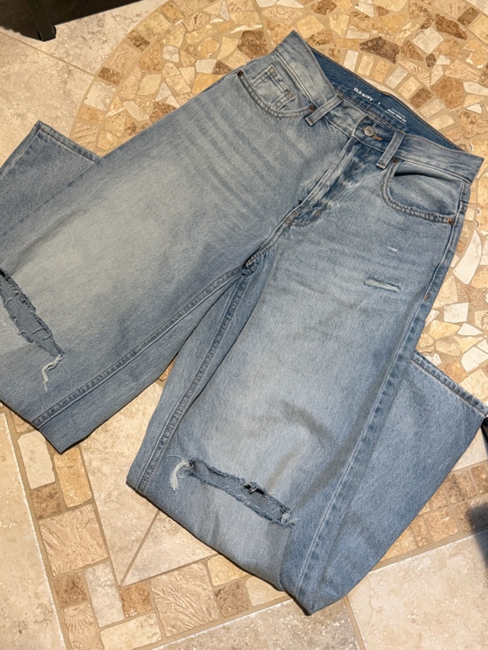 Old Navy Women's Light Blue Wide Leg Distressed Jeans